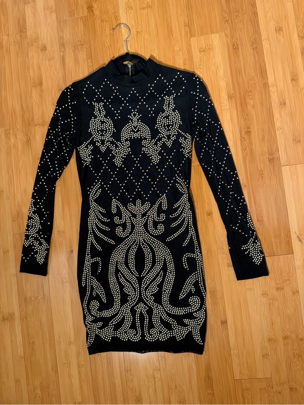 privy Black Bodycon Dress with Beautiful Mesh Sleeves & Gold Stud Detailing
